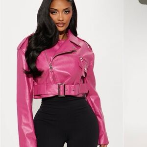 Fashion Nova Women's Pink Leather Jacket